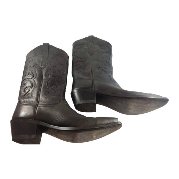 Old West Men's Size 10B Black Leather 14 Inch Embroidered Cowboy Boots - Picture 8 of 14